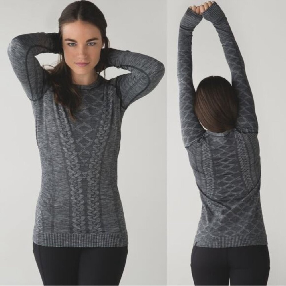 Lululemon Rest Less Gray Black Pullover Long Sleeves